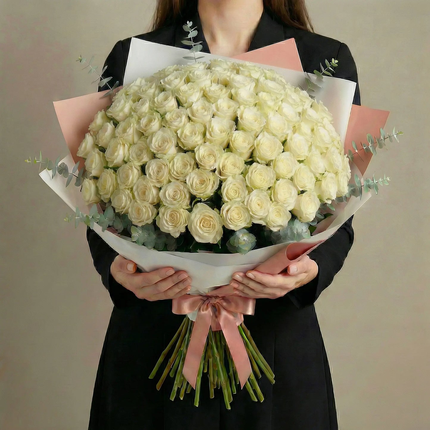 High-End Bouquet of 50 White Roses